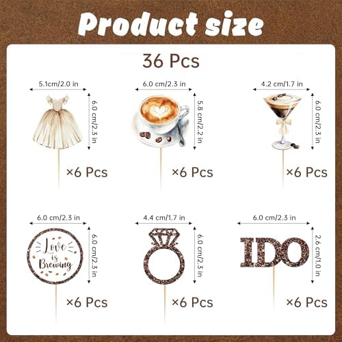 Love Is Brewing Cake Topper – 36 Pcs Bridal Shower Cupcake Topper Decorations With Romantic Elements Diamond Ring Dresss for Love Is Brewing Bridal Wedding Engagement Party Decoration Supplies