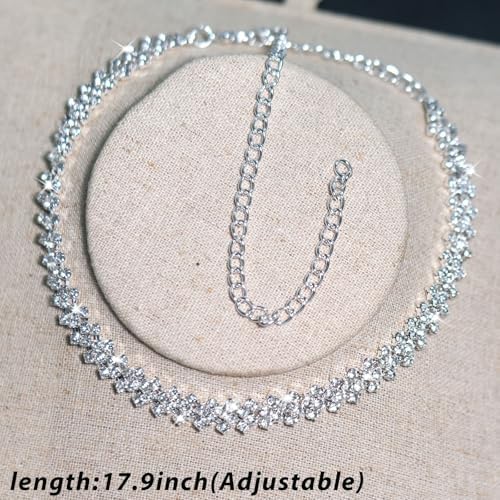 Ronglry Rhinestone Choker Necklace for Women Silver Diamond Choker Necklaces for Women Sparkly Crystal Rhinestone Necklace for Women Silver Chokers for Women Party Prom Wedding Jewelry Accessories