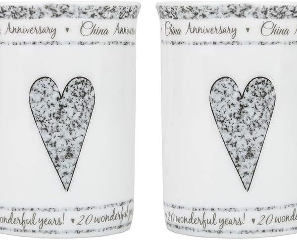 Beautifully Designed 20th China Wedding Anniversary Set of Ceramic Mugs with Hearts | Dishwasher and Microwave Safe with Decorative Keepsake Box by Happy Homewares