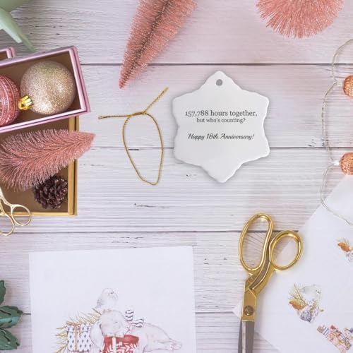 3dRose Happy 18th Anniversary – 157788 Hours Together – Snowflake Ornament, Porcelain, 3-Inch (ORN_224663_1)