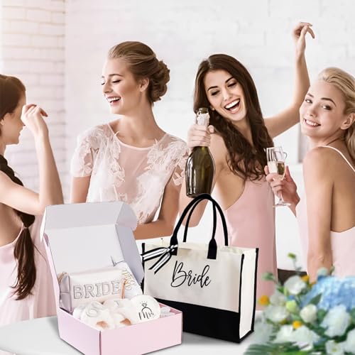 Bridal Shower Gifts7-Piece Birde Gift Set with Tumbler, Tote, Slippers, Makeup Bag & More-Gift for Bride to be Bachelorette Gifts for Her-Bridal Shower Decorations