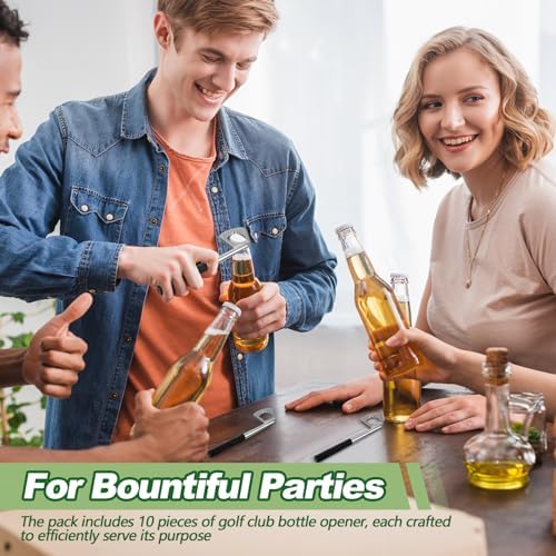 10 Pcs Golf Club Bottle Opener Bulk Novelty Groomsmen Gift Bachelor Party Favors for Golf Lover Beer Enthusiast, Made from Zinc Alloy (Silver)