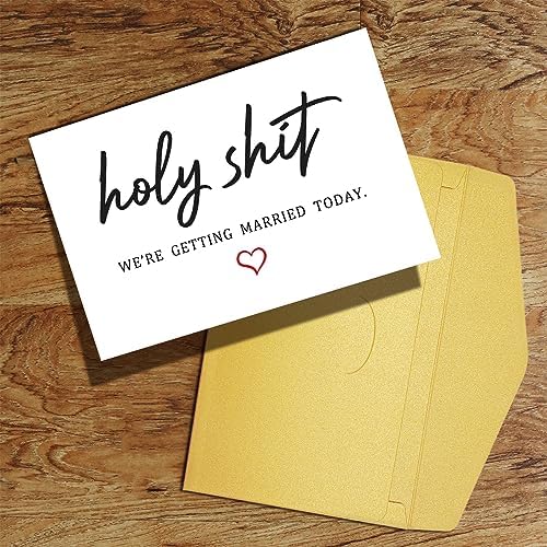 Qiliji Funny Wedding Day Card, Groom Bride Wedding Day Vows Card, To My Husband Wife On Our Wedding Day Card, Holy Shit Were Getting Married Today