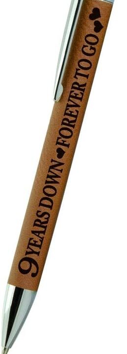 KATE POSH - 9 Years Down, Forever to Go Engraved Leather Pen, Our 9th Wedding Anniversary, 9 Years as Husband & Wife, Gifts for Her, Him & Couples, Rawhide