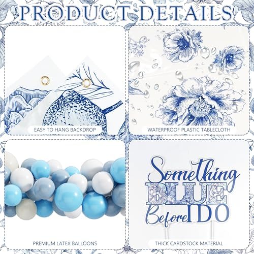Something Blue Before I Do Bridal Shower Decorations,127 PCS Blue Bachelorette Party Decorations with Coquette Bow Balloon Arch Kit Floral Backdrop Tablecloth Banner Garland Cake Topper Veil