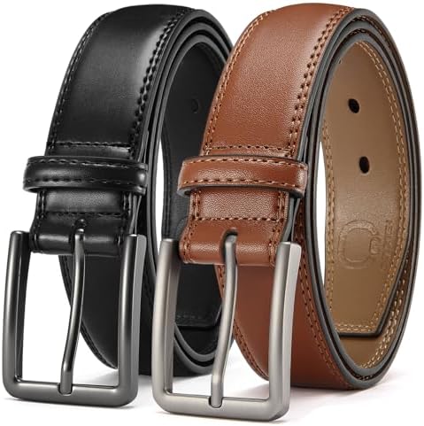CHAOREN Leather Dress Belt Men 2 Pack – 1 3/8 Mens Belts for Work Business Casual Jeans