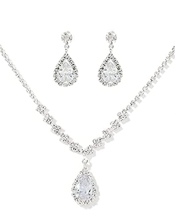 ElegGlo Silver Crystal Bridal Jewelry Set, Teardrop Dangle Earrings Rhinestone Necklace Bracelet for Bride Bridesmaid Crystal Bridal Wedding Party Jewelry Sets