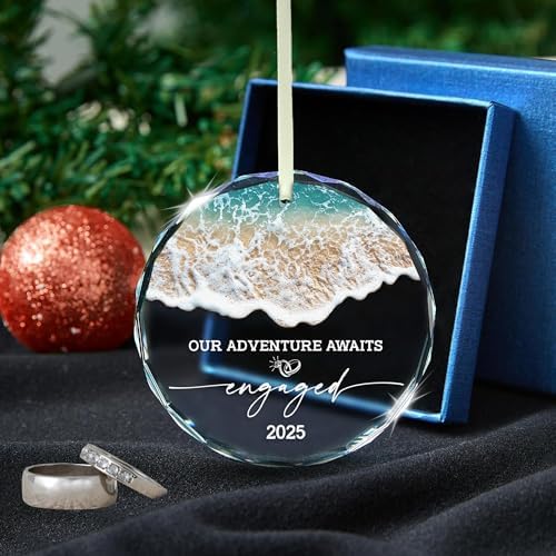 Engagement Gifts for Couples – Our Adventure Awaits Engaged 2025 Glass Ornament Just Engaged Present Ideas for Newly Women, Bride to Be, Fiance, Friend, Daughter