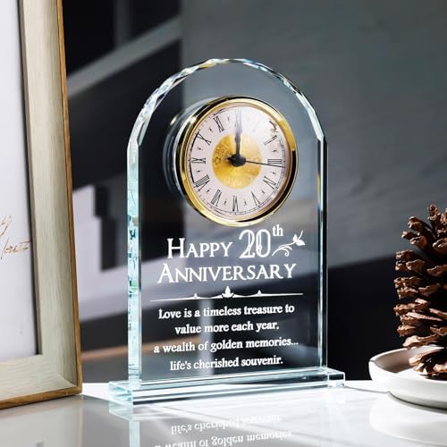YWHL 20th Anniversary Quartz Clock Gifts for Him and Her, 20 Years Wedding Anniversary Keepsake Gifts for Couple, Happy 20th Wedding Home Party Decoration (Battery not Included)
