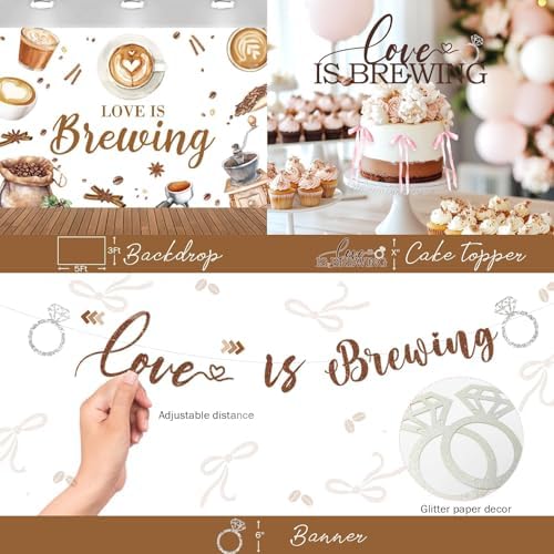 Love is Brewing Bridal Shower Decorations – Coffee Bridal Shower Decorations with Balloon Garland, Cake Topper, Banner, Backdrop, Poster for Espresso Martini Decor