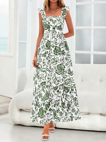BTFBM Spring Dresses for Women 2026 Sleeveless Boho Floral Maxi Wedding Guest Dress Beach Vacation Clothes with Pockets