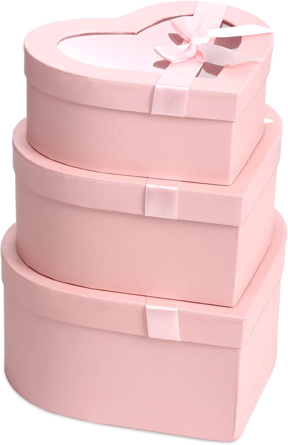 Thenshop 3 Sets Valentines Heart Shaped Boxes for Flowers Mothers Day Gift Packaging with Transparent Window Lids for Luxury Flower Arrangements Flower Box Gift Wrap Boxes for Wedding Birthday(Pink)