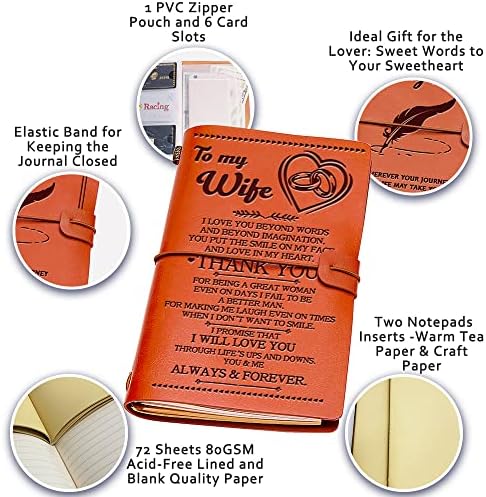 Giftrry Wife Gifts from Husband, To My Wife Leather Journal, 140 Page Wife Refillable Writing Journal, Anniversary Wedding Christmas Gifts for Wife from Husband, Romantic Gifts for her