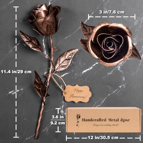 BESZONE 7 Year Anniversary Copper Gift for Her – Metal Rose Copper Gift for Wife 7th Wedding Anniversary for Him Husband Couples, Everlasting Flower 22nd 22 Year Handcrafted Love Stained Artwork