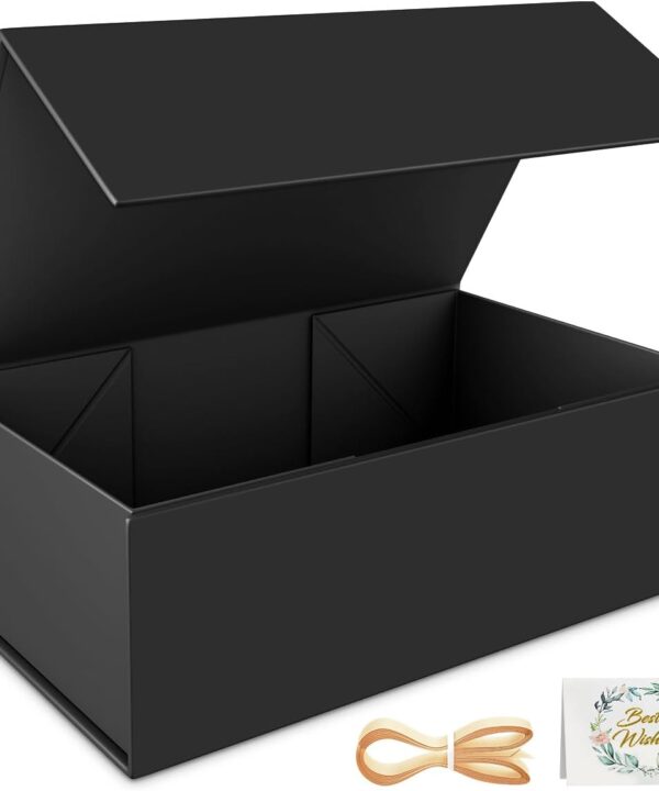 Black Gift Box, 9.5x6x3'' Gift boxes for Presents with Lids Magnetic Closure Rectangle Collapsible for Groomsman Proposal Box, Wedding, Christmas, Halloween, Birthday Gift Packging