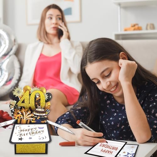 Asmallgf Happy 40th Birthday Pop-up Card for Mom Dad, Cool Splendid Forty Bday 3D Greeting Card for Husband Wife, Best 40 Year Old Birthday Gift Ideas for Men Women