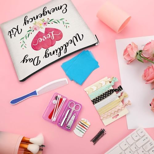 Weewooday Floral Wedding Emergency Kit for Bride Wedding Survival Set with Makeup Bag, Bridal Shower Kit Gift Present Fun Engagement Present for Bride Emergency Supplies