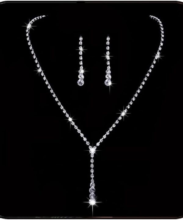 JAKAWIN Bride Silver Bridal Necklace Earrings Set Crystal Wedding Jewelry Set Rhinestone Choker Necklace for Women (Set of 3) (NK143-3)