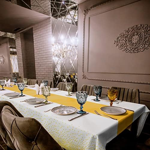 OHOME 4 Pack Disposable Plastic Table Cloths for Parties,White and Gold Rectangle Table Covers for Fall Decor Wedding Bridal Shower Birthday | Baptism Friendsgiving New Years Decorations 54 x 108