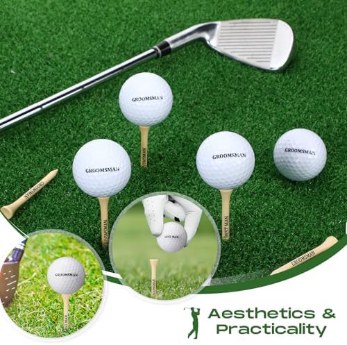 6 Sets Groomsman Proposal Gift Box With Golf Ball, Bamboo Tees, Invitation Cards – Accessories for Wedding, Best Men, DIY – Black, White