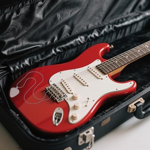 MUELODSIC Transparent Heart-shaped Guitar Pick Necklace with Holder Pendant for Bass Ukulele Players Guitar Plectrum Storage Display Box Stylish Long Necklace for Music Lovers and Guitarists