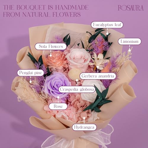 Rosaura Preserved Flowers Bouquets, flowers for Delivery Prime, Forever Roses Bouquets Valentines Day, Mothers Day, Christmas, Birthday Gifts (Pink)