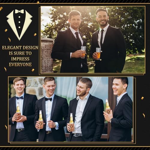 60Pcs Groomsmen Gifts Groomsmen Proposal Box with Shot Glasses Socks Sunglasses PU Leather Toiletry Bag Bottle Opener Can Cooler Groomsman Gifts for Wedding Groomsmen Best Man Gift (60, Brown)