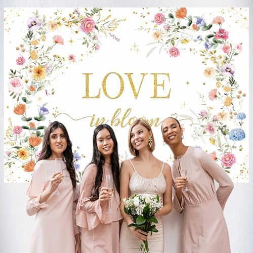 MEHOFOND Love in Bloom Bridal Shower Decorations Backdrop, Wildflower Wedding Shower Background, Spring Floral Engagement Wedding Bachelorette Party Decor Supplies Photo Booth Props 7x5ft