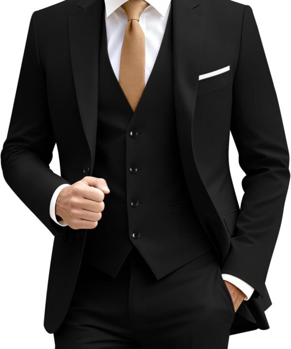 Mens Suit Solid Two Button Slim Fit Suit Set for Wedding Formal Business Suit Men 3 Piece Suit Blazer Vest Pants Set