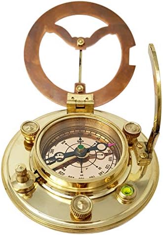 Brass Nautical – Antique Brass & Copper Sundial Compass, Sundial Clock in Box Gift Sun Clock Ship Replica Watch