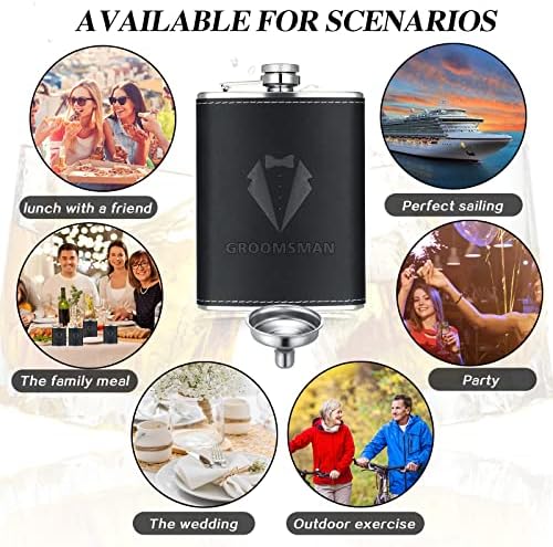 Rtteri Groomsman Gifts Set of 6 Flask for Men 8 oz Groomsman Proposal Gifts Stainless Steel Tuxedo Hip Flask Bachelor Party Favors for Wedding Proposal