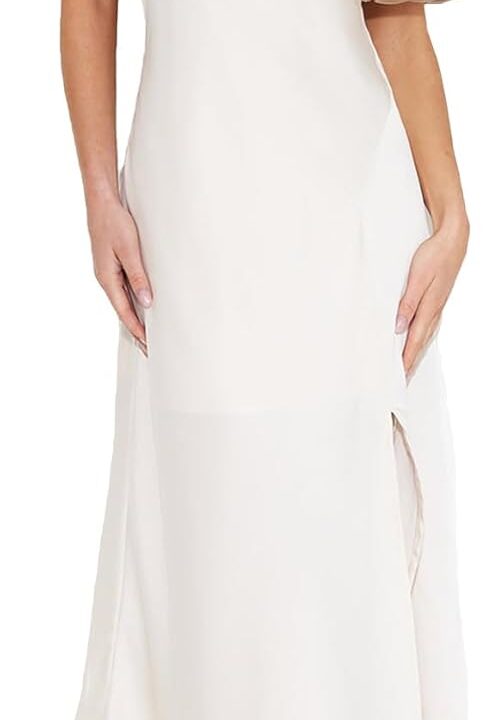 2025 Summer Women's Satin Off Shoulder Formal Dress Wedding Guest Elegant Butterfly Sleeve Split Cocktail Prom Midi Dresses