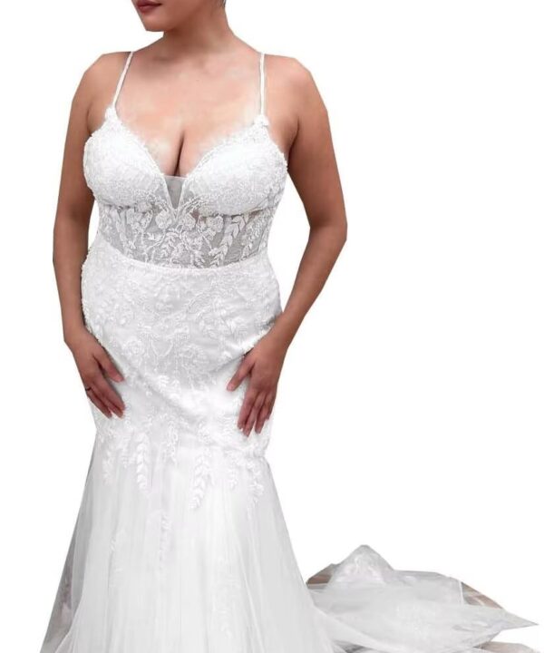 2026 V Neck Mermaid Cut Out Waist Boho Wedding Dresses Bridal Gowns for Women Bride with Straps