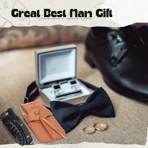 Abbylike 6 Set Man Pocket Knife Gift for Men Gifts Personalized Pocket Knife with Leather Sheaths Mini Folding Knives Proposal Gifts for Christmas Wedding Party Favors(Classic)