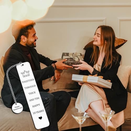 10 Year Anniversary Bookmark for Him Her 10th Anniversary Tin Gifts for Wife Husband Couple Gifts for 10th Wedding Anniversary for Book Lover Gifts Bookmark for 10th Tin Anniversary