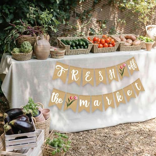 Fresh Off The Market Bridal Shower Banner Farmers Floral Bachelorette Party Supplies Tulip Burlap Garland
