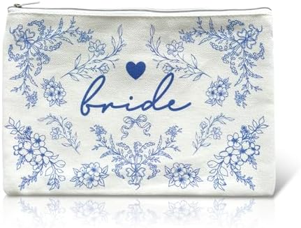LADY&HOME Bride Makeup Bag Blue Bride Bag for Bridal Shower Wedding Engagement Gifts