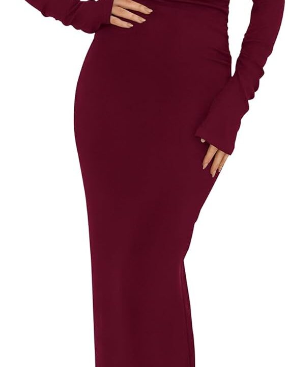 BTFBM One Shoulder Long Sleeve Dress for Women 2025 Bodycon Ruched Night Out Formal Maxi Fall Wedding Guest Dresses