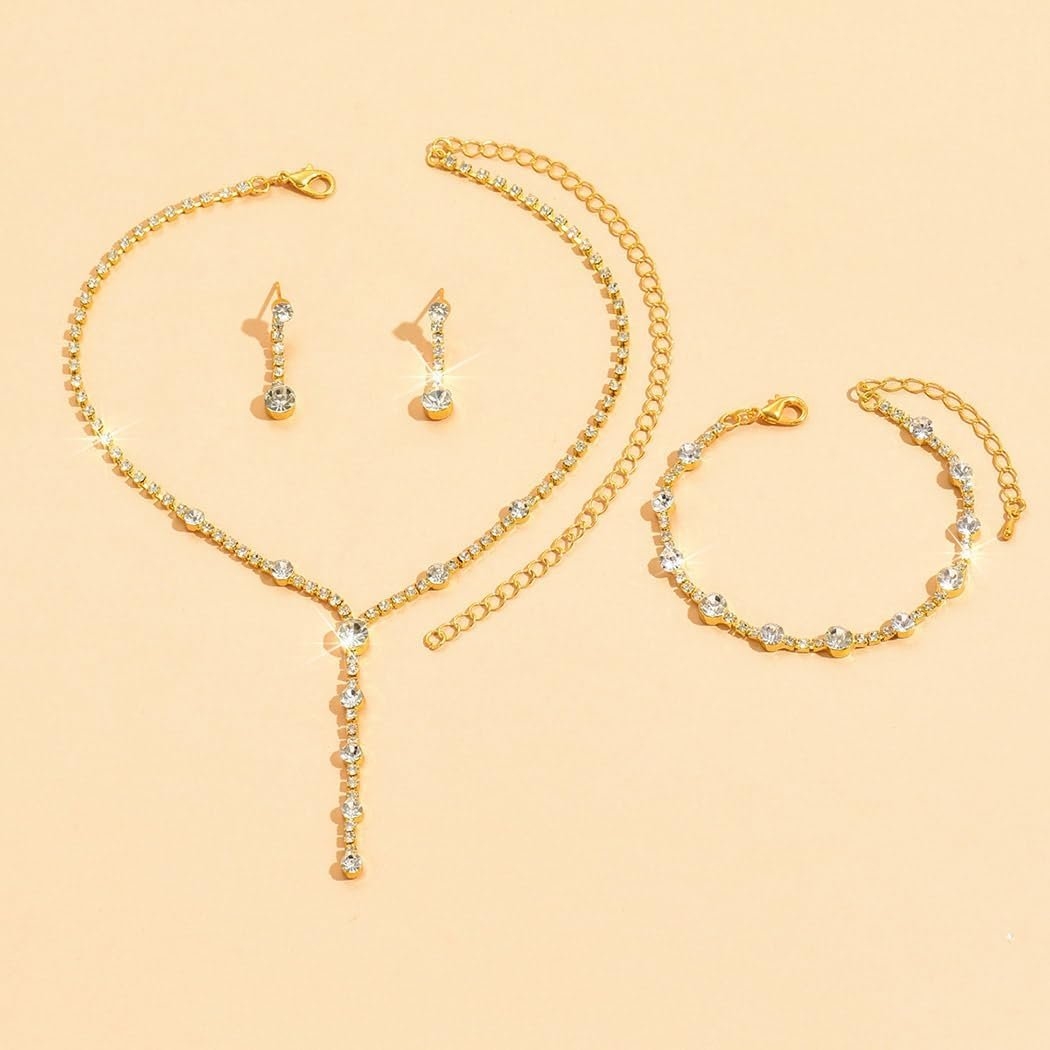 Unicra Rhinestone Bride Necklace Earrings Set Silver Crystal Bridal Wedding Jewelry Sets Prom Costume Jewelry Set Party Choker Necklace for Women and Brides