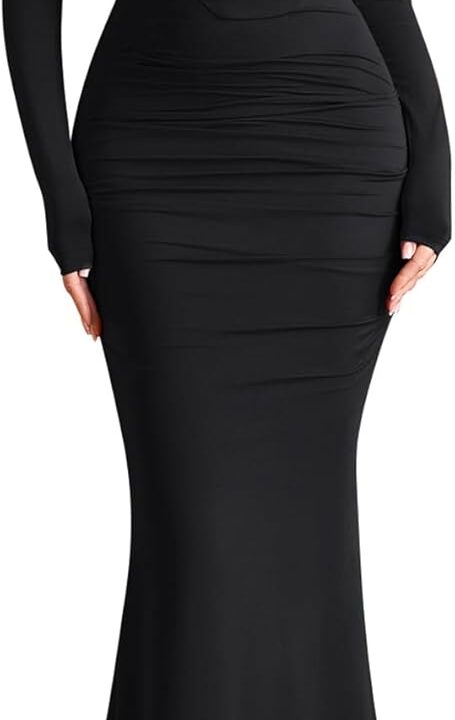 EYNMIN Corset Maxi Dress Long Sleeve Square Neck Ruched Bodycon Elegant Formal Wedding Guest Dresses for Women 2025 Fall