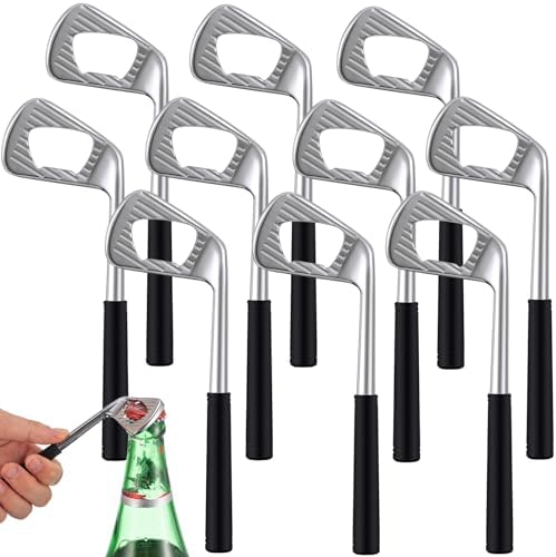 10 Pcs Golf Club Bottle Opener Bulk Novelty Groomsmen Gift Bachelor Party Favors for Golf Lover Beer Enthusiast, Made from Zinc Alloy (Silver)