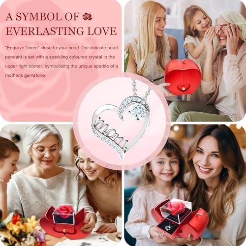 Preserved Red Rose with Necklace Romantic Gift for Mom, Grandma, Friends – Birthday, Anniversary Keepsake