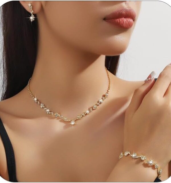 Titayen Wedding Jewelry Sets for Women - Earrings, Necklace, Bracelet Set - Rhinestone Statement Choker - Bridal Prom Costume Accessories