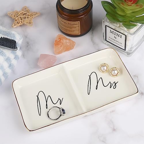 Engagement Ring Dish Future Mr and Mrs Gifts Ring Dish Wedding Ring Holder Jewelry Dish, Bridal Shower Gift for Bride to be Wedding Engagement Gifts for Her/Couples/Newlyweds Women