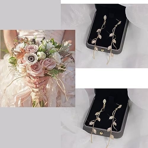 Crystal Wedding Earrings for Bridal Bridesmaid,Bride Drop Earrings Gold Chandelier Dangle Earrings for Women,Cubic Zirconia Rhinestone Dangling Earrings Prom Party Jewelry Gifts