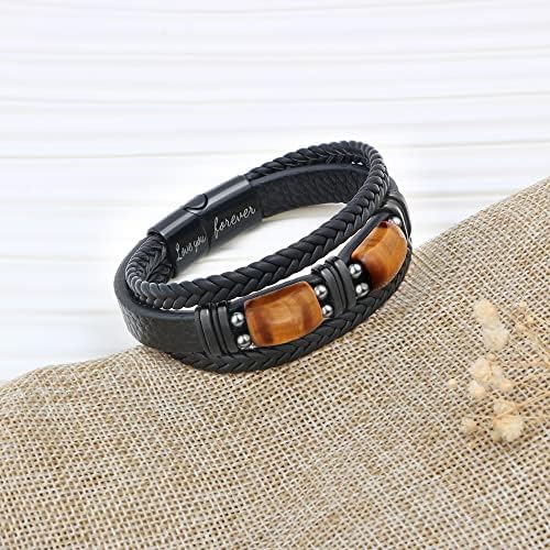 With Tigers Eye, Anniversary Valentines Fathers Day Christmas Birthday Gifts for Son Husband Grandson Boyfriend Brother Dad Love You Forever Bracelets for Men
