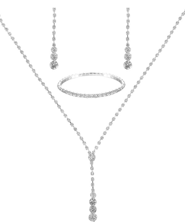Sparkled Jewelry Set for Women, Silver Bridal Jewelry Set Silver Rhinestone Necklace Teardrop Dangle Earrings Bracelet Crystal Bridal Prom Jewelrys Accessories for Wedding Party