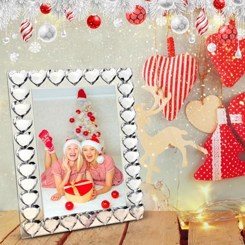 Briwooody 5×7 Inches Crystal Picture Frame Standing Clear Wedding Photo Frame for Home Tabletop Display Boutique Craft Decor (Heart)