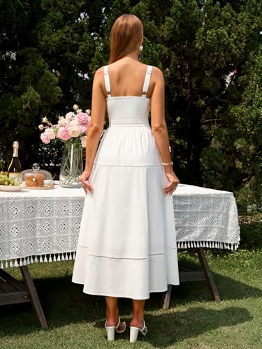 KUTUMAI Summer Corset Midi Dress Elegant Square Neck Flowy A Line Wedding Guest Tea Party Dresses for Women Sundress 2025