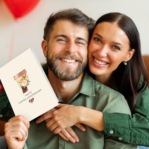 Bestmelo 7 Year Anniversary Card,7th Anniversary Card Gifts,7 Year Wedding Anniversary Day Gifts,Happy Copper Anniversary,8×5.3 Inches,Double-Sided